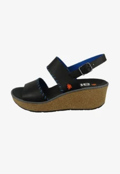 *art PARMA GRASS SCHWARZ BLACK LEDER - Keilsandalette - Black