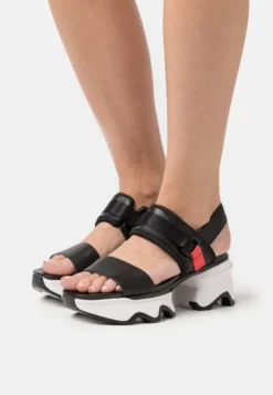 Sorel KINETIC IMPACT HEEL SLINGBACK - Plateausandalette - Black/sea Salt